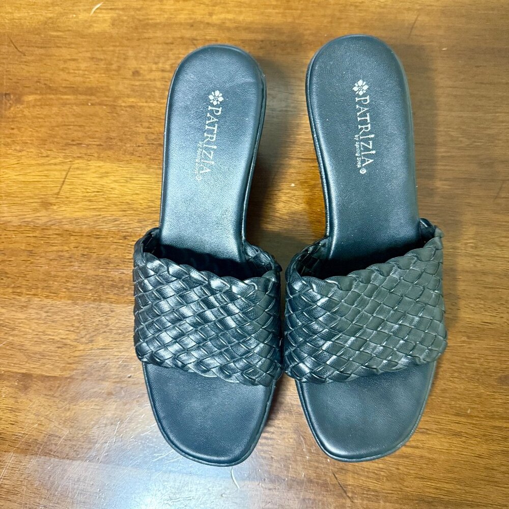 Patrizia Black Braided Wedge Slide Sandals 7.5 (38) Black